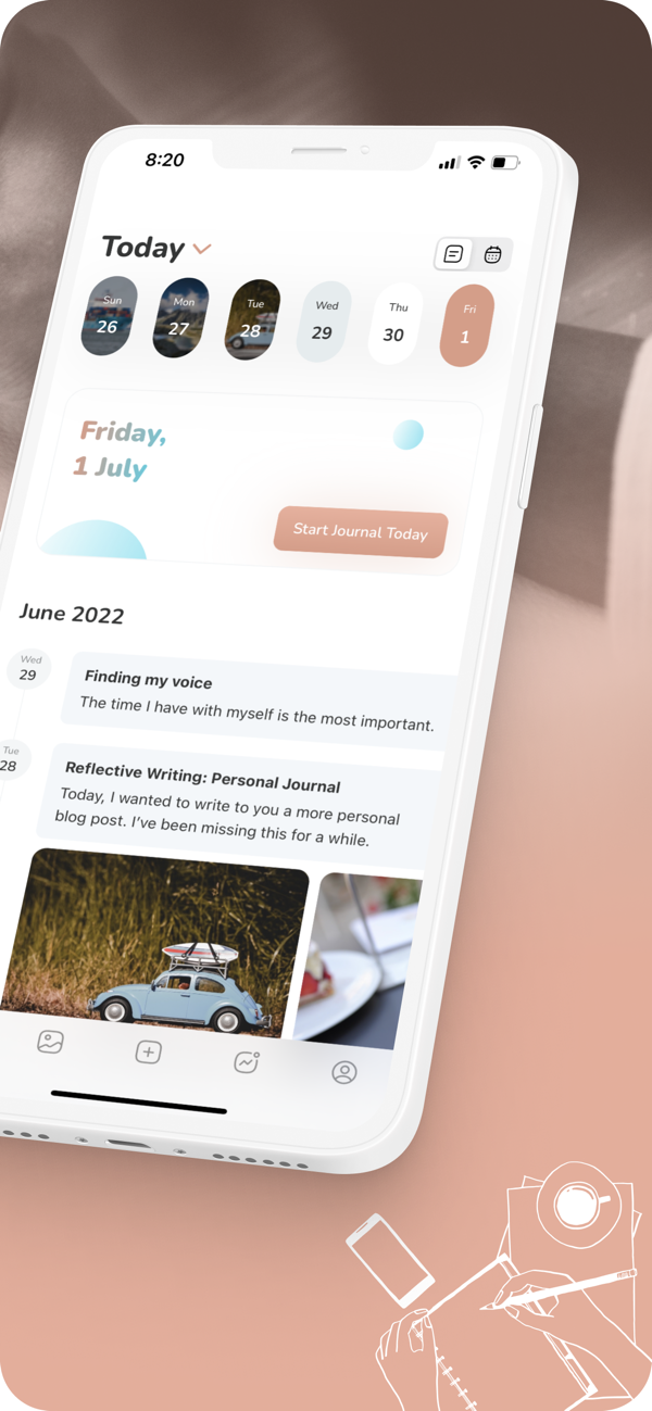 Journal Today on iPhone: today's entries and a calendar